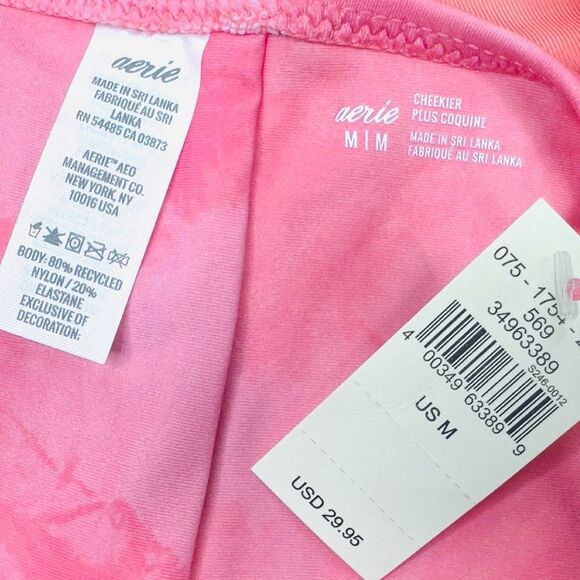 aerie Pink Embroidered Side Tie Bikini Bottoms - Size Medium - Picture 4 of 5